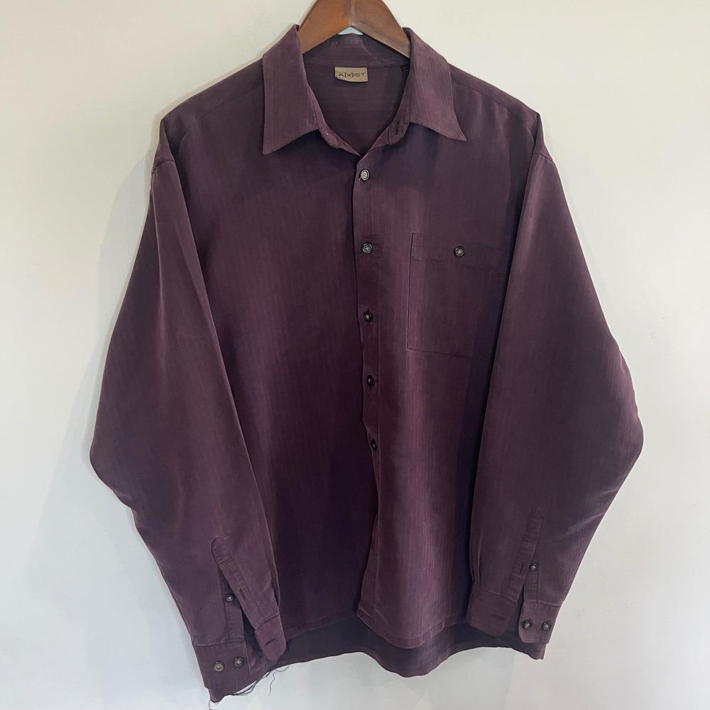Axist Mens Large Purple Herringbone Button Down Shirt Long Sleeve Plum L
